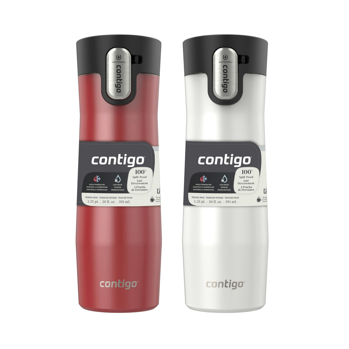 Contigo® AUTOSEAL® West Loop Vacuum-Insulated Stainless Steel Travel Mug with Easy-Clean Lid, 20 oz, 2-Pack
