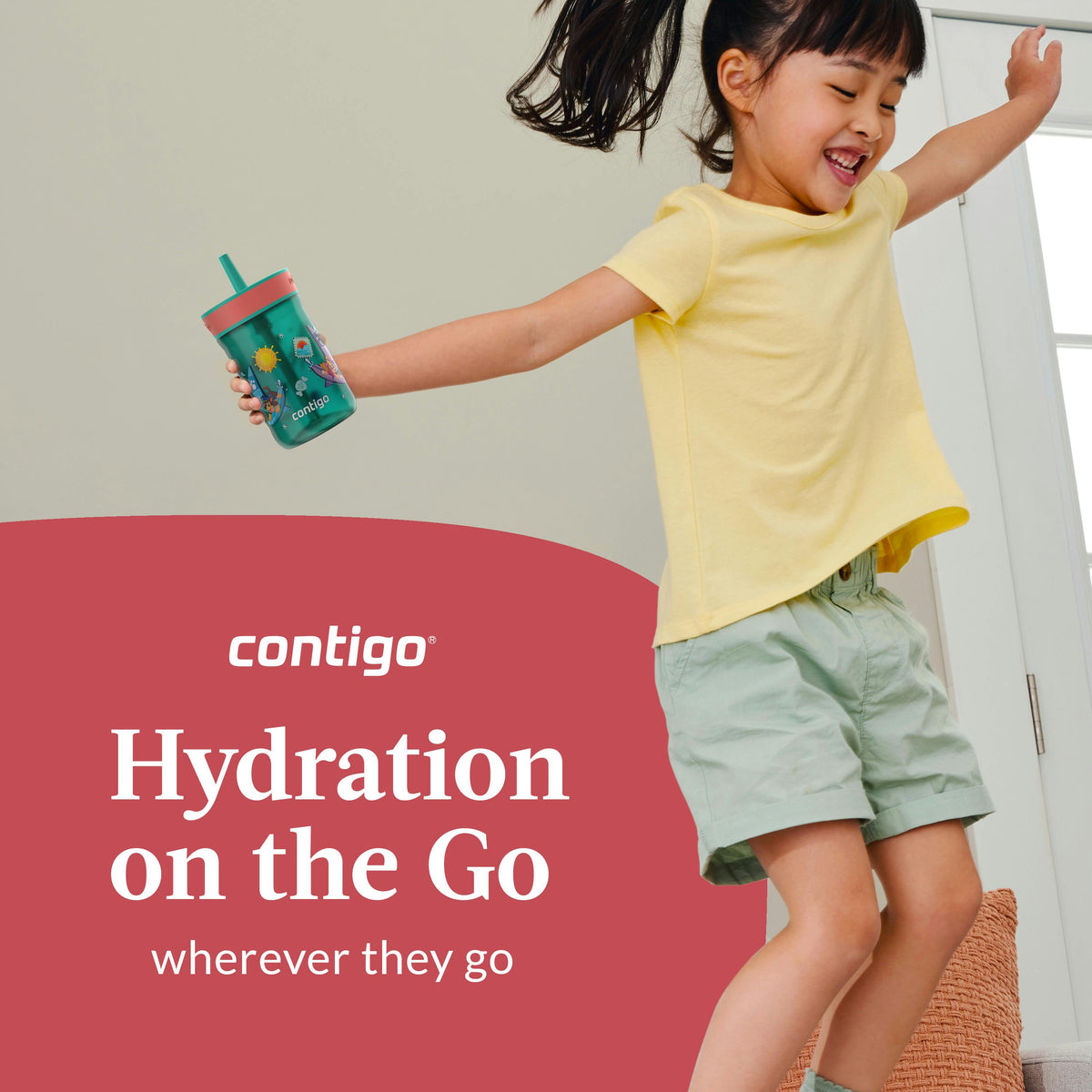 Contigo® Kids’ Leighton Straw Tumbler with Spill-Proof Leak-Proof Lid, 14oz